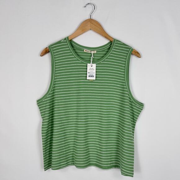Marine Layer Tank Womens XL Green Lydia Textured Stripe Top Jade Sheen - Picture 2 of 11